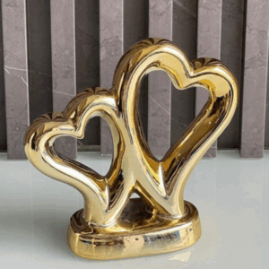 Décoration à poser double cœur dorée